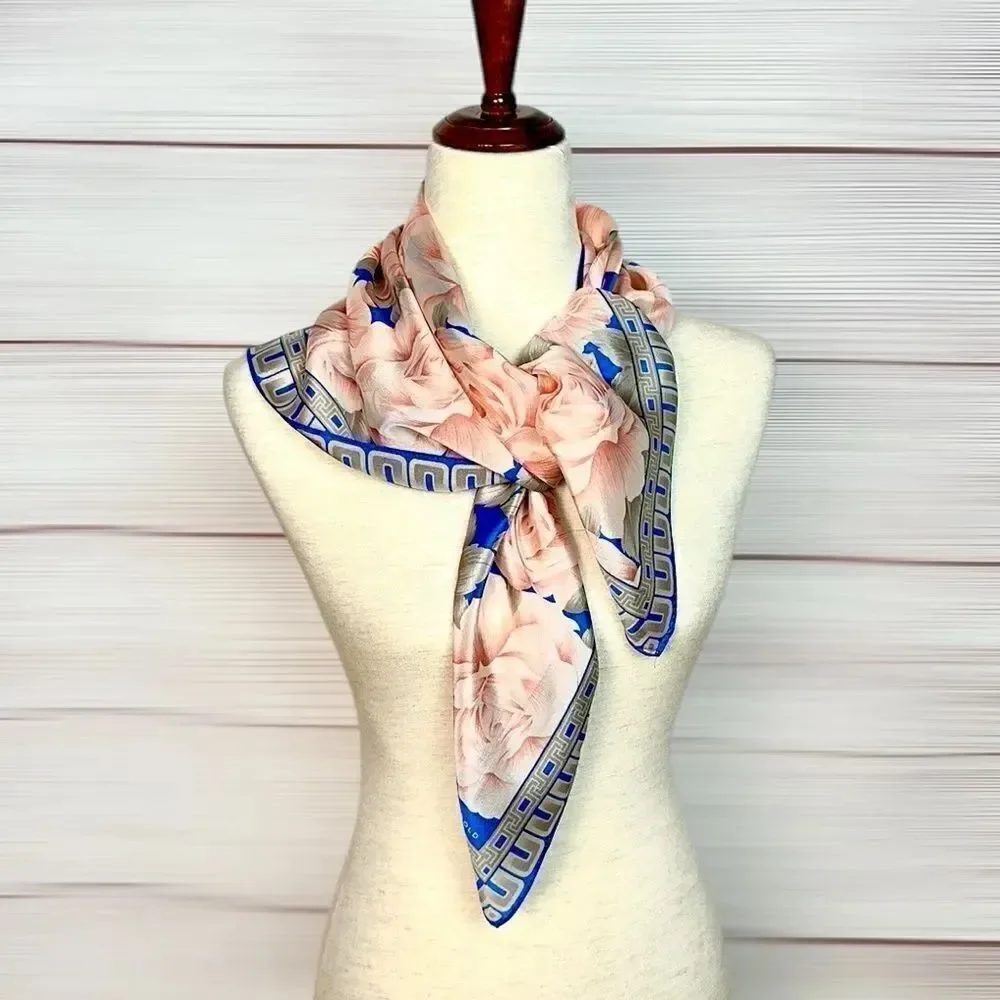 Elaine Gold for Collection XIIX Silk Square Scarf Floral Roses Pink Blue Japan